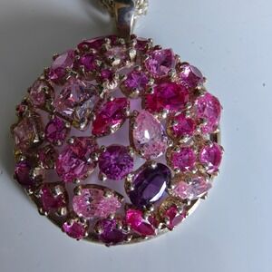 Saphire, amethyst, tourmaline gemstones pendant double chain necklace signed JCM